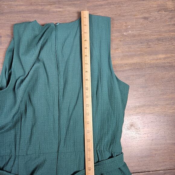 Calvin Klein Sleeveless Teal Wide Leg Jumpsuit Tie Waist Pockets Womens 14 - Picture 9 of 10